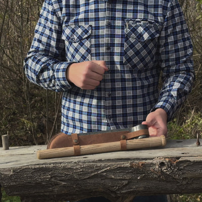 Hand-Forged Splitting Froe – Leather Sheath with Handle Holder