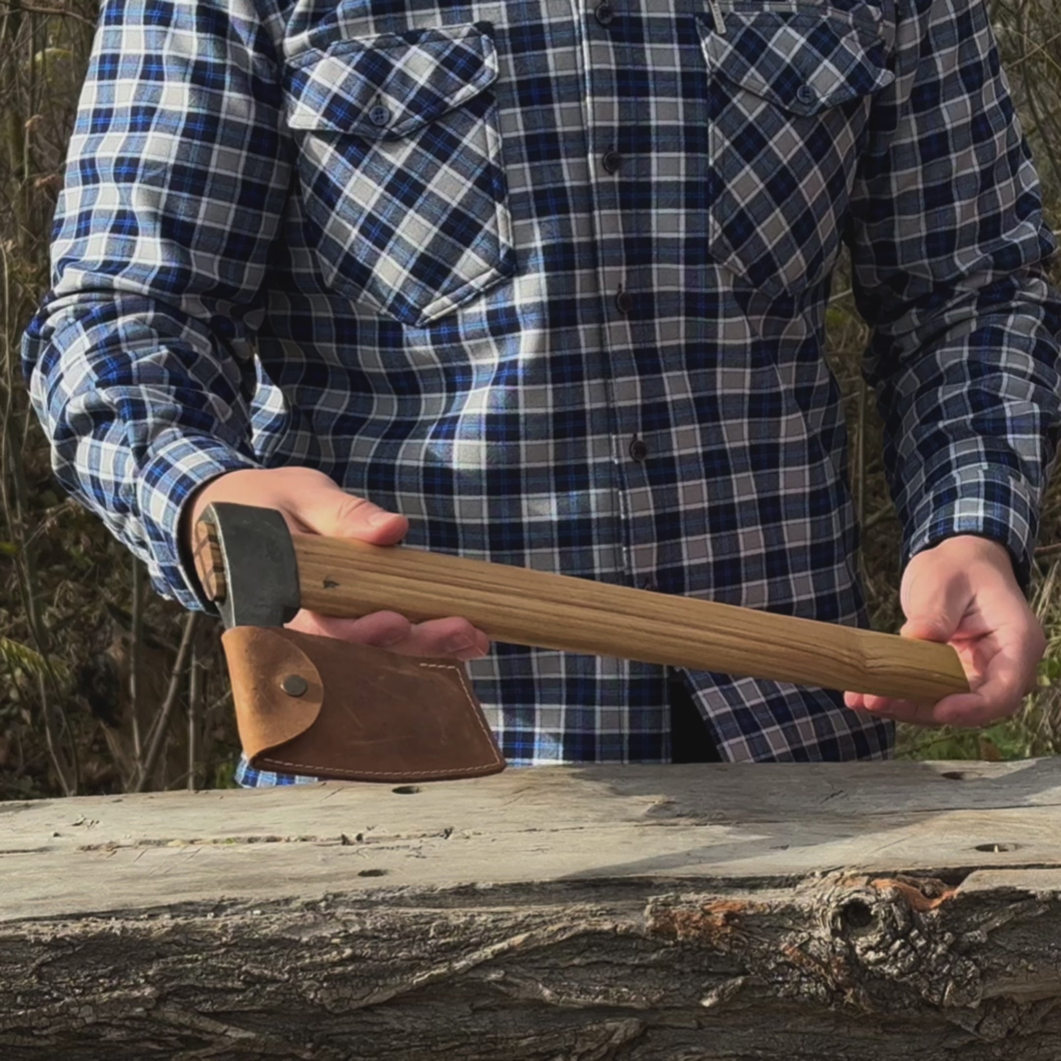 Hand-Forged Carpenter's Axe with Leather Sheath, 0.84 kg (1.85 lb