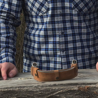 Couteau à barbe demi-arrondi (Inshave) avec étui en cuir, 15 cm (5,9 pouces)