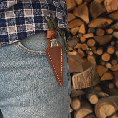 Hand-Forged Throwing Knife with Leather Belt Sheath, 16 cm (6.3 inches)