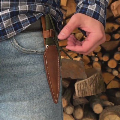 Hand-Forged Throwing Knife – 23 cm (9 in) with Leather Belt Sheath