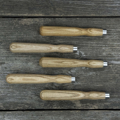 Set of 5 Ash Wood Handles for Chisels and Gouges with Aluminum Rings - 2
