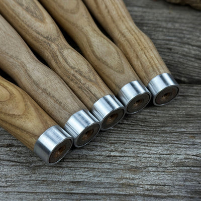 Set of 5 Ash Wood Handles for Chisels and Gouges with Aluminum Rings - 8