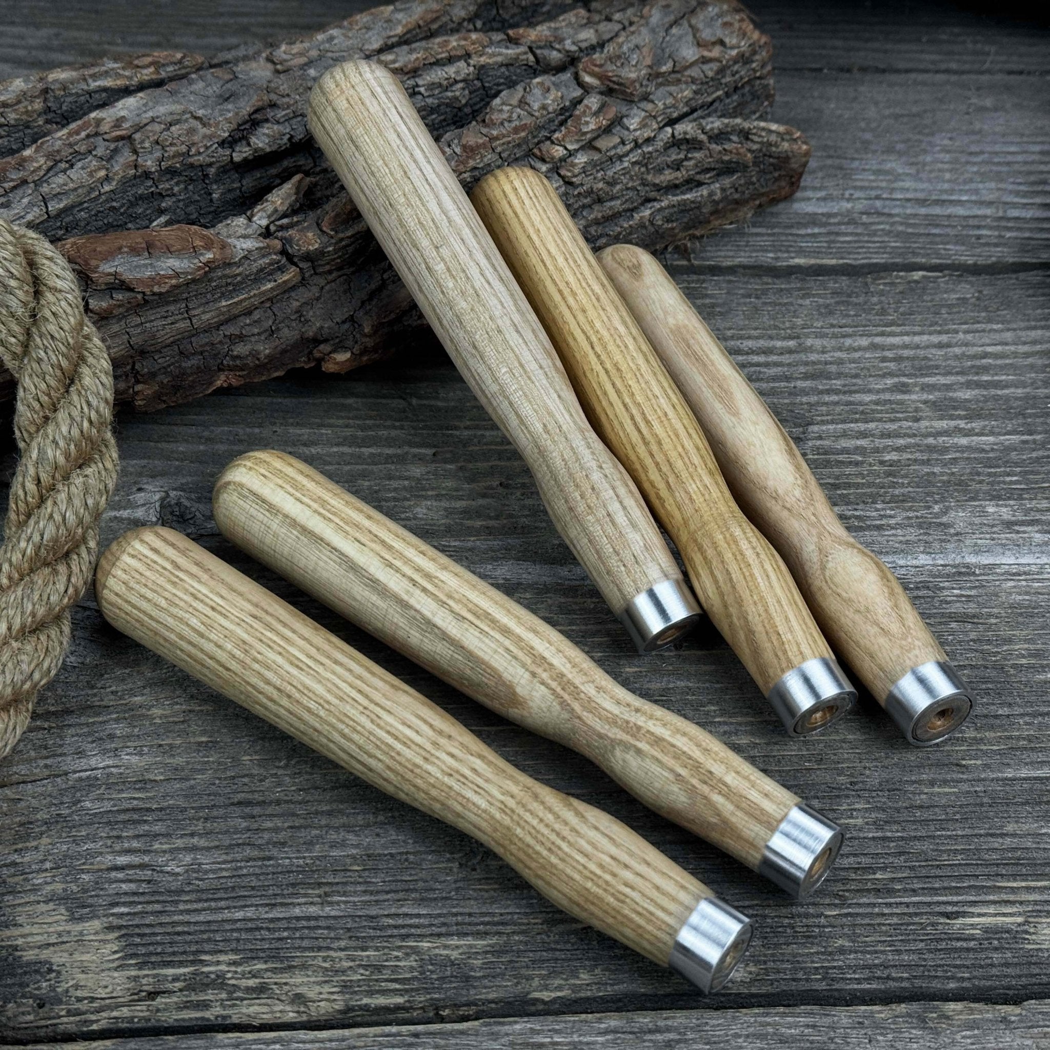 Set of 5 Ash Wood Handles for Chisels and Gouges with Aluminum Rings - 6