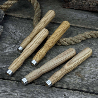 Set of 5 Ash Wood Handles for Chisels and Gouges with Aluminum Rings - 10