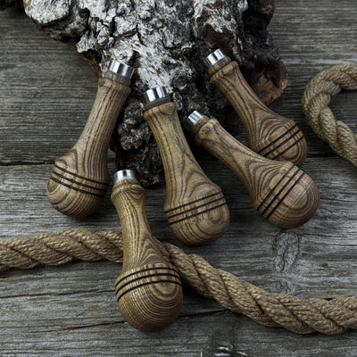 Set of 5 Ash Wood Replacement Handles with Aluminum Rings - 2