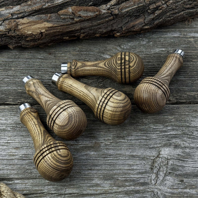 Set of 5 Ash Wood Replacement Handles with Aluminum Rings - 10