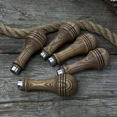 Set of 5 Ash Wood Replacement Handles with Aluminum Rings - 3