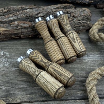 Set of 5 Ash Wood Tool Handles with Aluminum Rings - 3