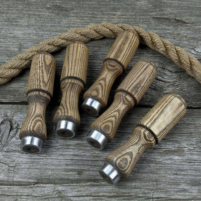 Set of 5 Ash Wood Tool Handles with Aluminum Rings - 1