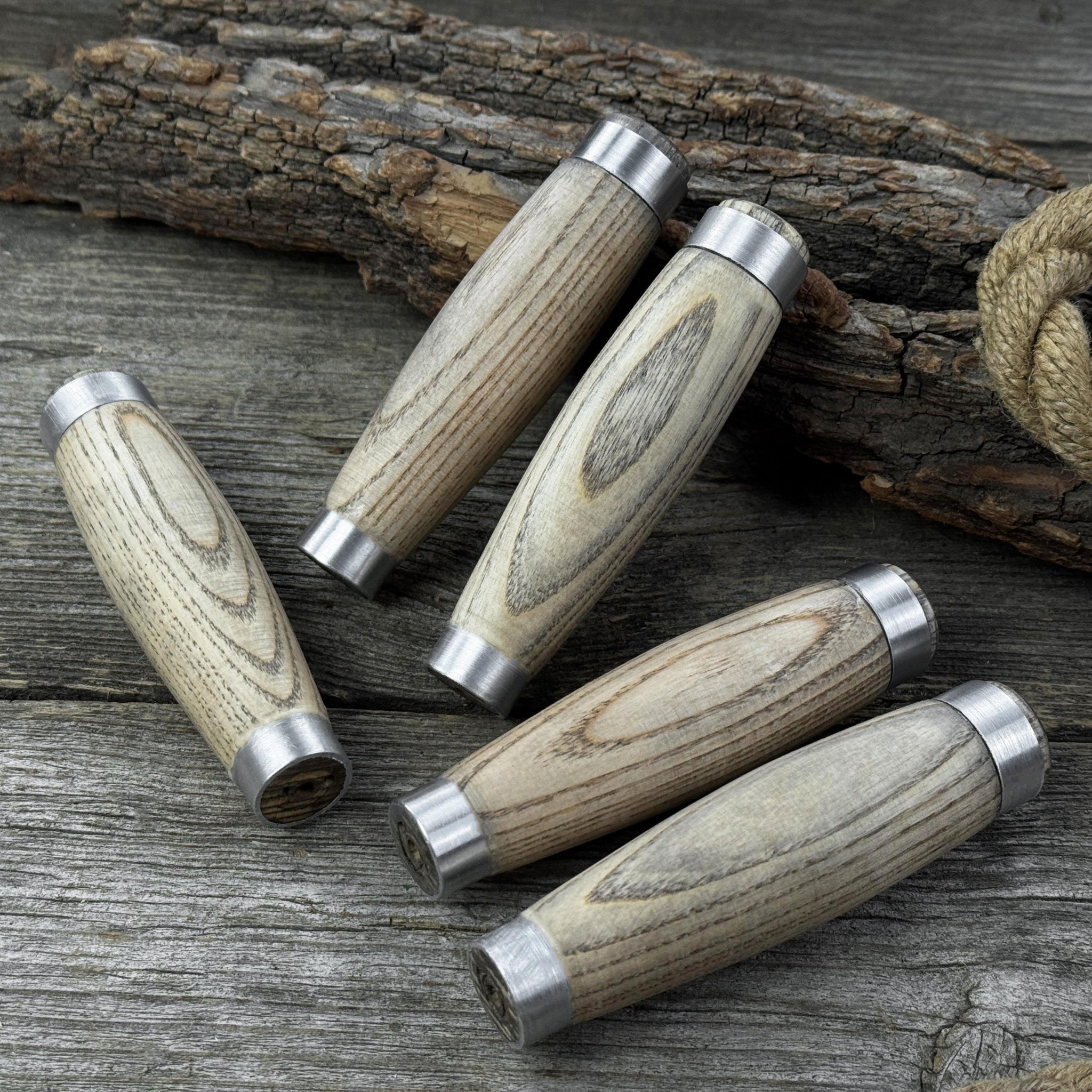 Set of 5 Replacement Wooden Handles with Aluminum Rings - 3