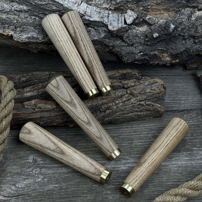 Set of 5 Tapered Ash Wood Handles with Brass Rings - 8