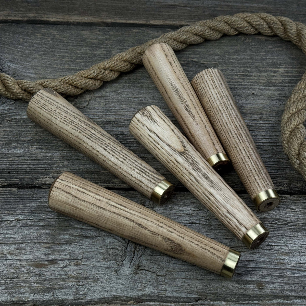 Set of 5 Tapered Ash Wood Handles with Brass Rings - Sharky Forged ...