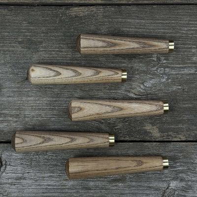 Set of 5 Tapered Ash Wood Handles with Brass Rings - 2