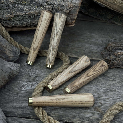 Set of 5 Tapered Ash Wood Handles with Brass Rings - 10