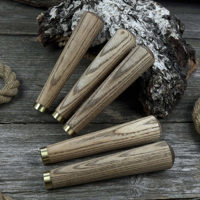 Set of 5 Tapered Ash Wood Handles with Brass Rings - 5