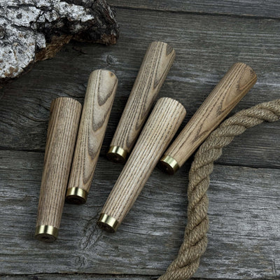 Set of 5 Tapered Ash Wood Handles with Brass Rings - 7