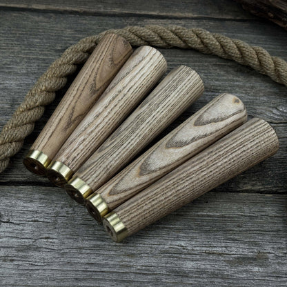 Set of 5 Tapered Ash Wood Handles with Brass Rings - 2
