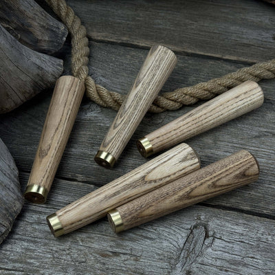 Set of 5 Tapered Ash Wood Handles with Brass Rings - 4