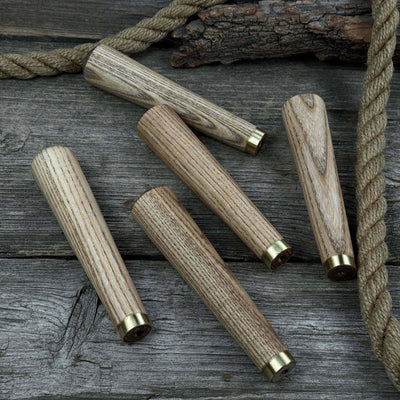 Set of 5 Tapered Ash Wood Handles with Brass Rings - 9