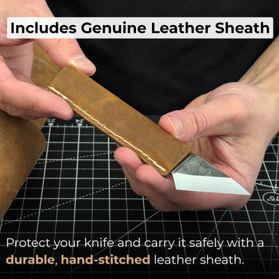 Single - Bevel Kiridashi Knife – Razor - Sharp Carbon Steel Blade with Leather Sheath - 5