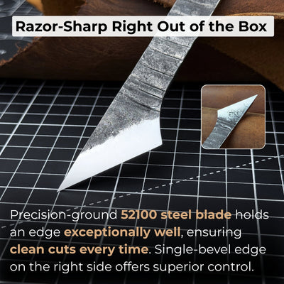 Single - Bevel Kiridashi Knife – Razor - Sharp Carbon Steel Blade with Leather Sheath - 3