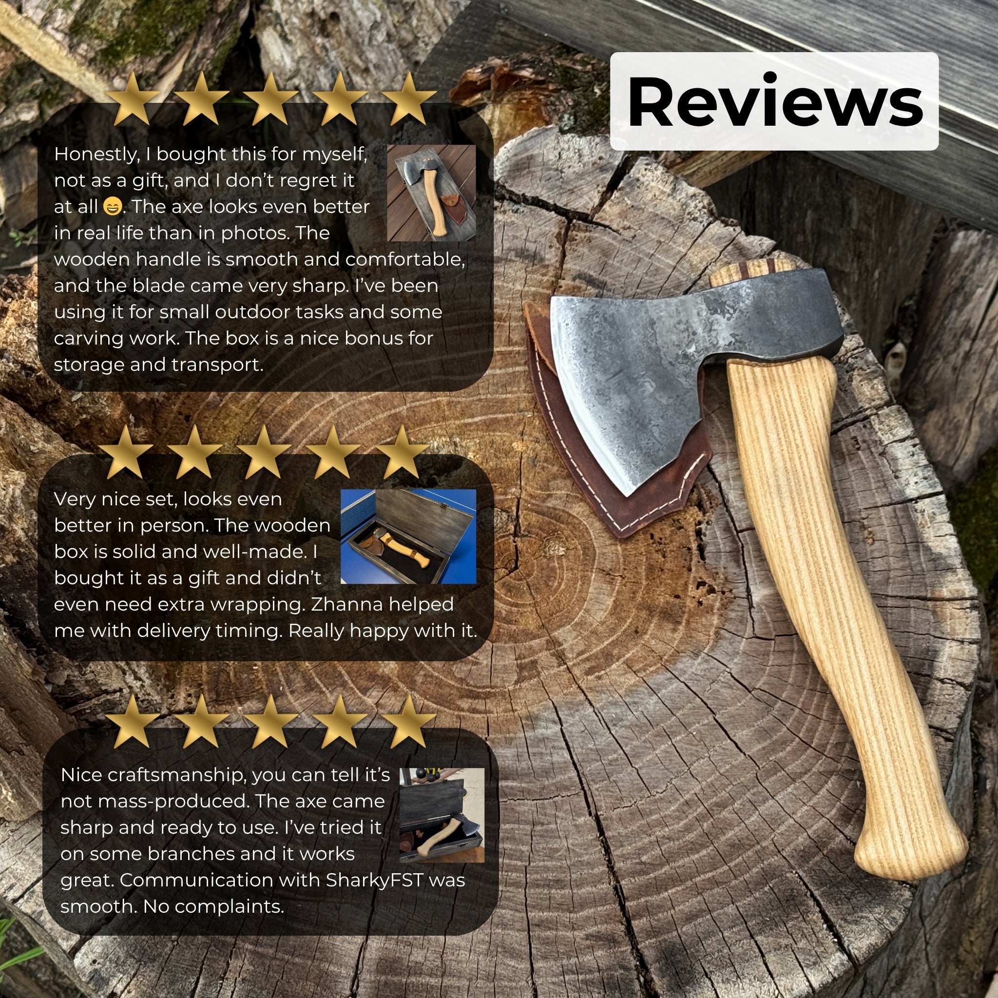 Small Carving Axe, 0.66 kg (1.46 lb) with Wooden Gift Box - 10