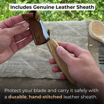 Small Spoon Carving Hook Knife with Octagonal Handle, 7.5 cm (3 inches), with Leather Sheath - 4