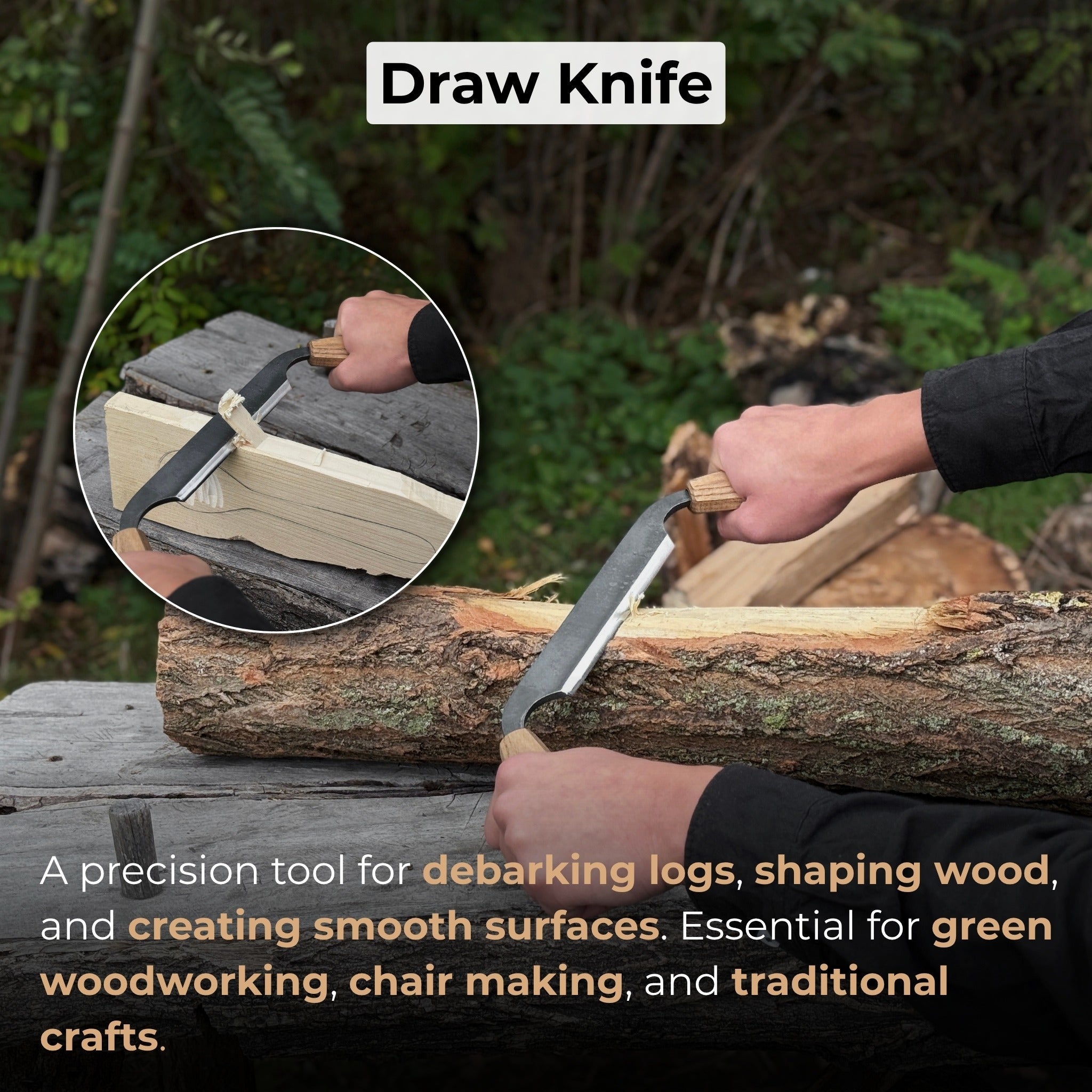 Small Straight Drawknife, 14.5 cm (5.7 inches) Cutting Edge - 7
