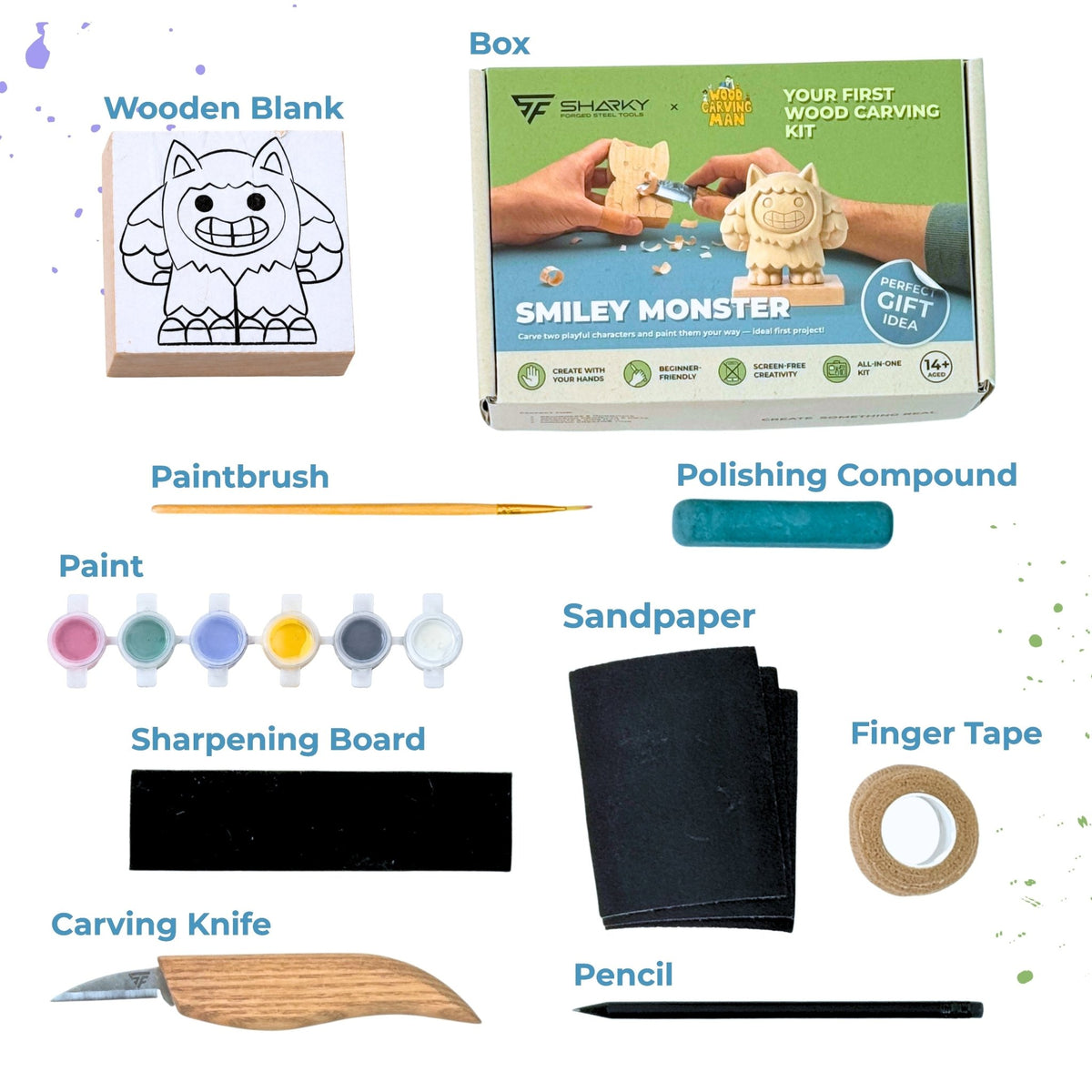 Smiley Monster DIY Wood Carving Kit - 3