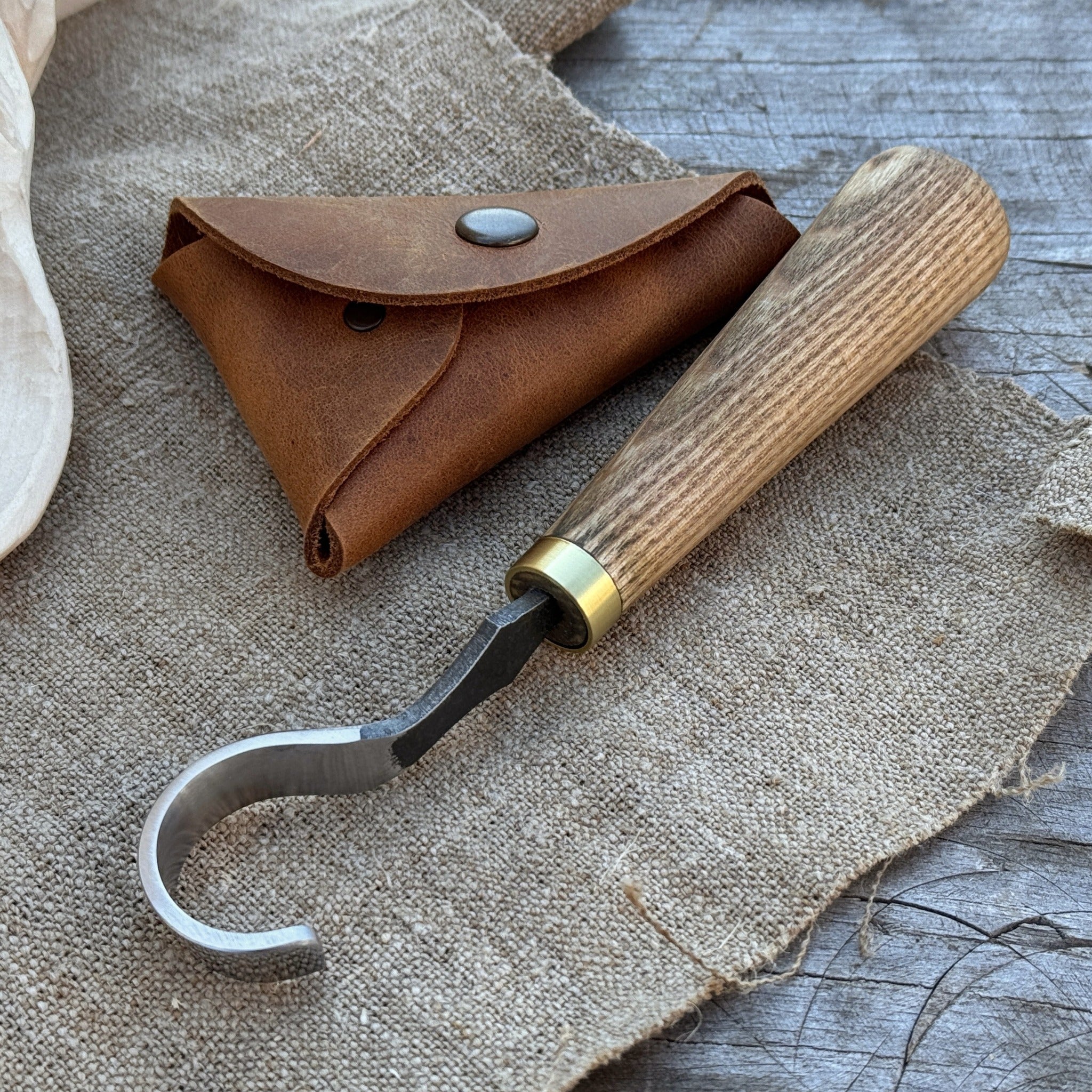 Spoon Carving Hook Knife, ⌀3 cm (1.2 inches) with Leather Case - 1