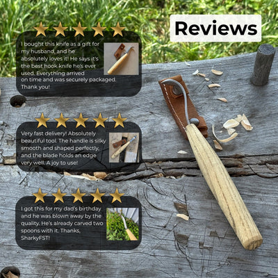 Spoon Carving Hook Knife, ⌀6 cm (2.36 inches) with Leather Case - 9