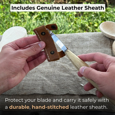 Spoon Carving Hook Knife, ⌀6 cm (2.36 inches) with Leather Case - 4