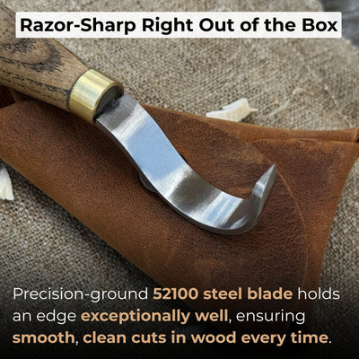 Spoon Carving Hook Knife with Leather Sheath, 3.5 cm (1.38 inches) - 2