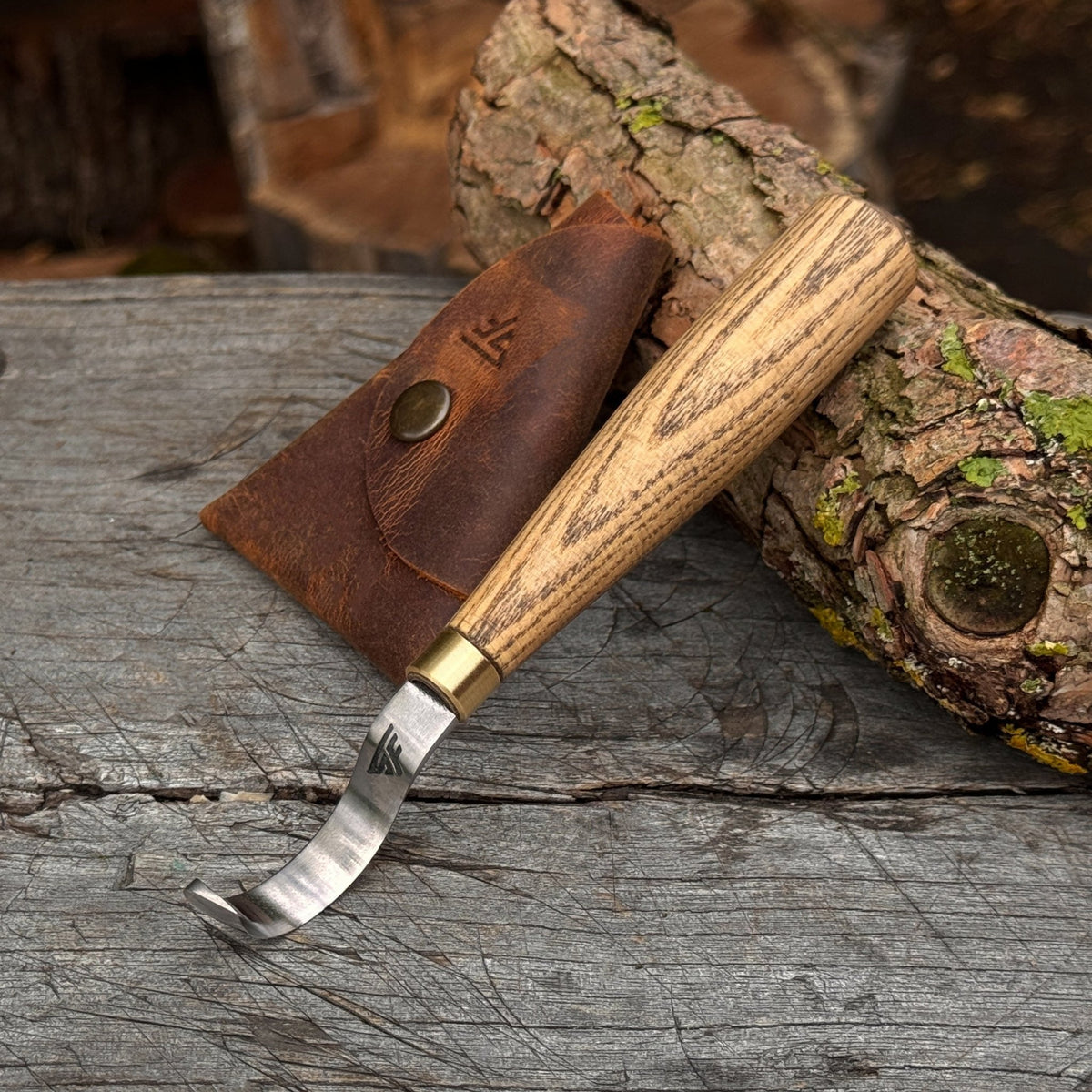 Spoon Carving Hook Knife with Leather Sheath, 3.5 cm (1.38 inches) - 1