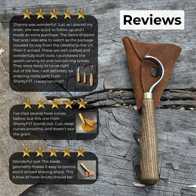 Spoon Carving Hook Knife with Leather Sheath, 3.5 cm (1.38 inches) - 9