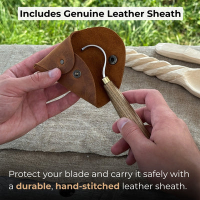 Spoon Carving Hook Knife with Leather Sheath, 3.5 cm (1.38 inches) - 4