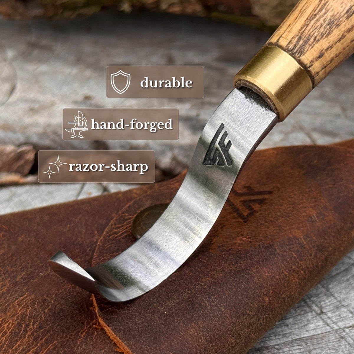Spoon Carving Hook Knife with Leather Sheath, 3.5 cm (1.38 inches) - 3