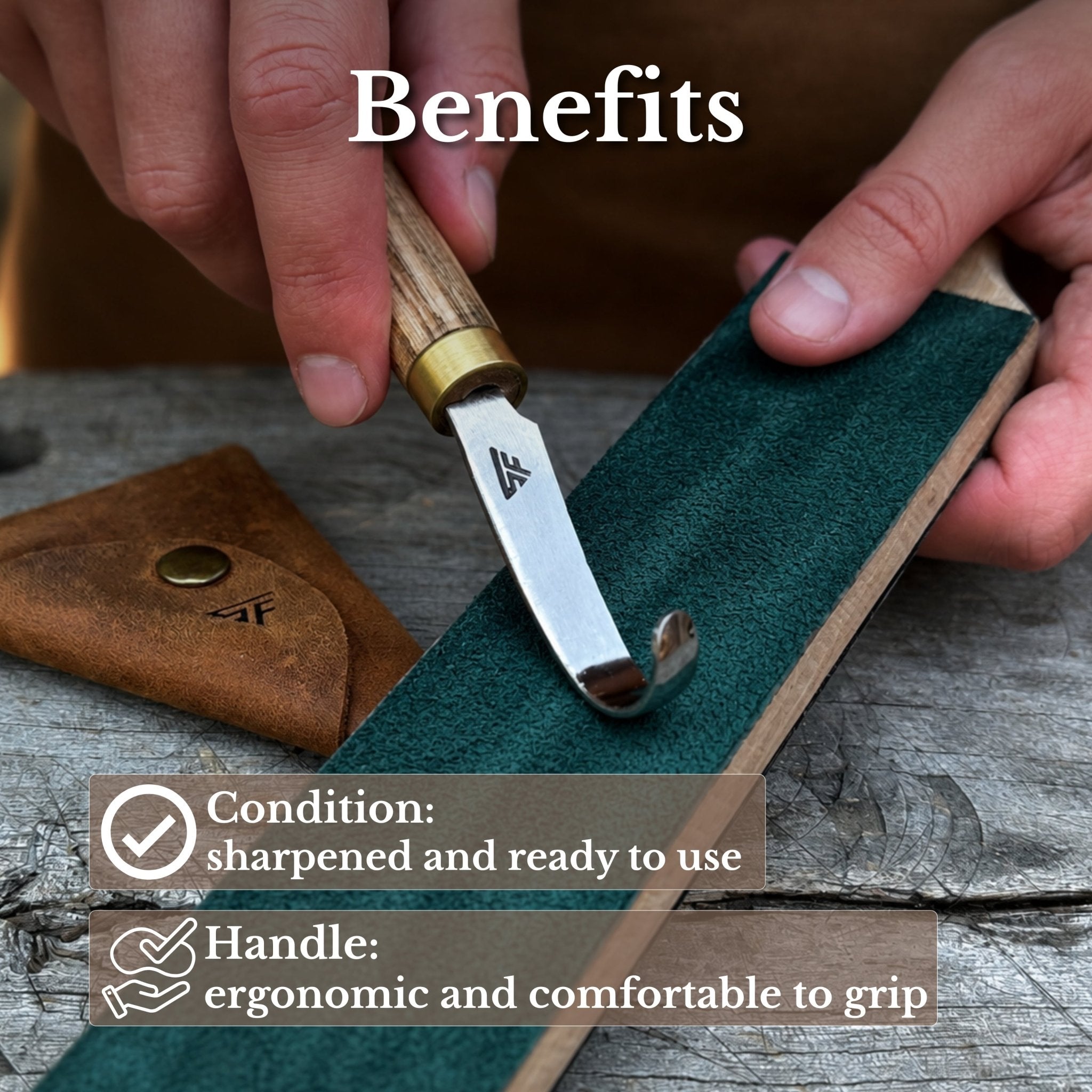 Spoon Carving Hook Knife with Leather Sheath, 4.5 cm (1.77 in) - 8