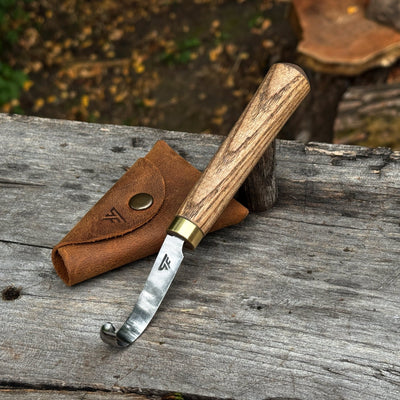 Spoon Carving Hook Knife with Leather Sheath, 4.5 cm (1.77 in) - 1