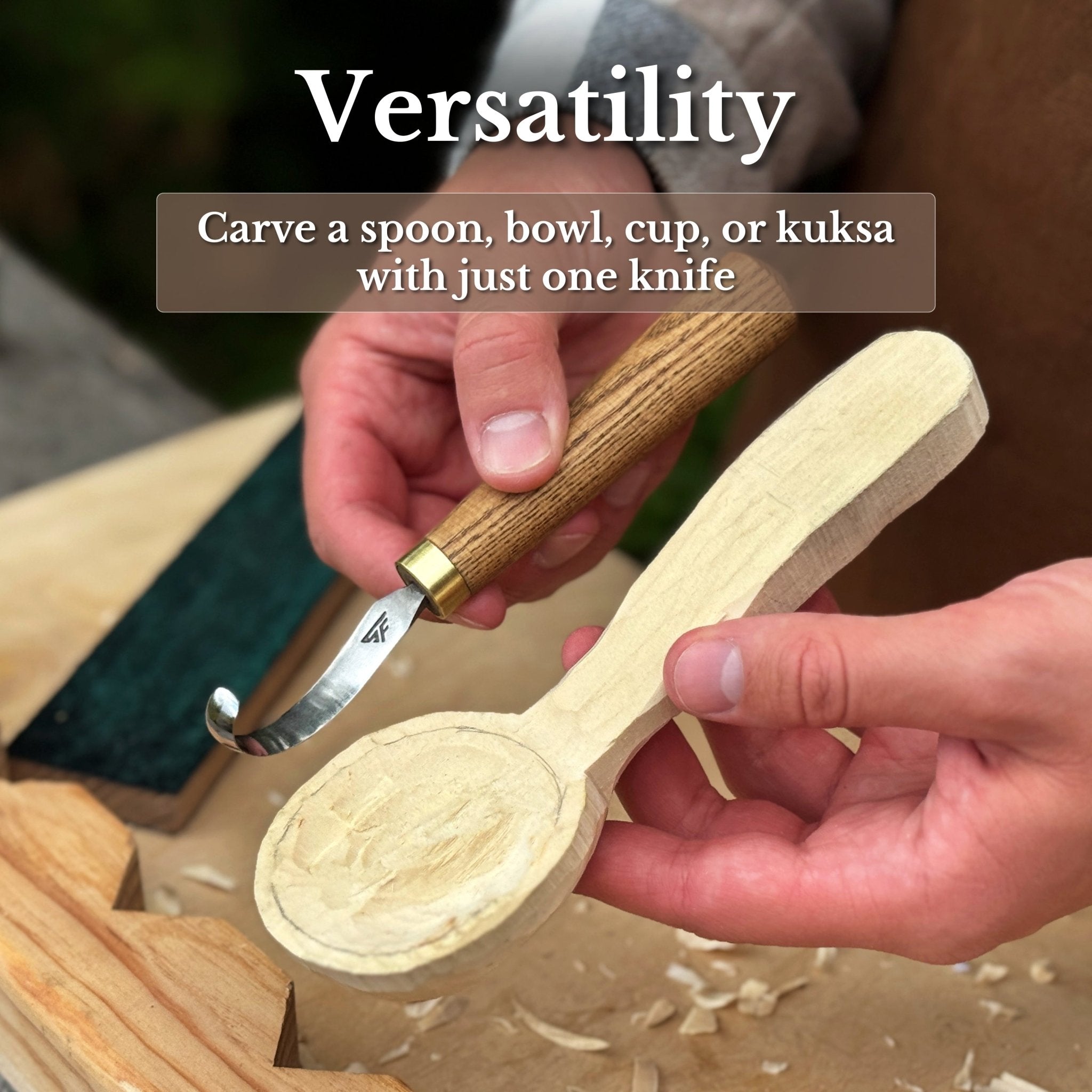 Spoon Carving Hook Knife with Leather Sheath, 4.5 cm (1.77 in) - 10
