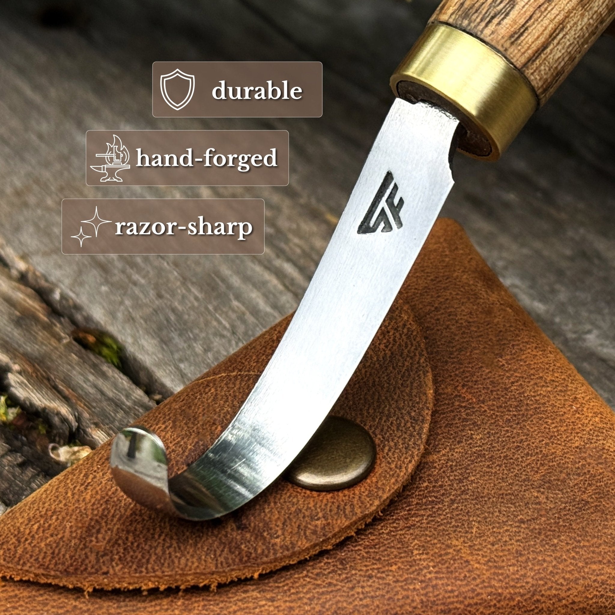 Spoon Carving Hook Knife with Leather Sheath, 4.5 cm (1.77 in) - 3