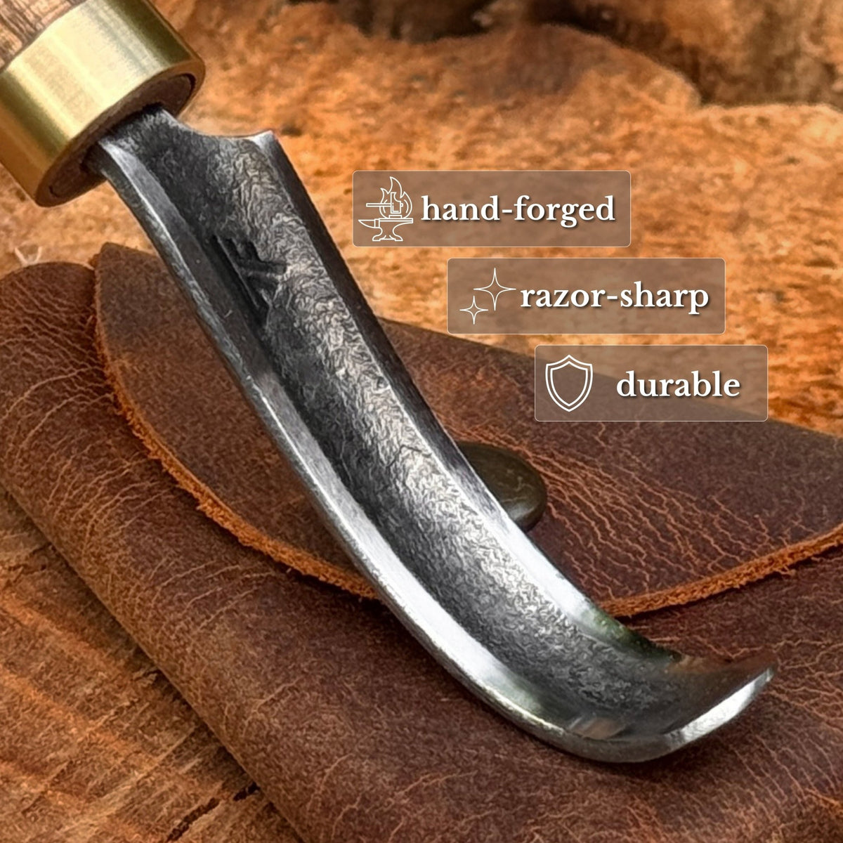 Spoon Carving Hook Knife with Leather Sheath, ⌀5 cm (1.97 in) - 2
