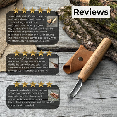 Spoon Carving Hook Knife with Leather Sheath, ⌀5 cm (1.97 inches) - 10