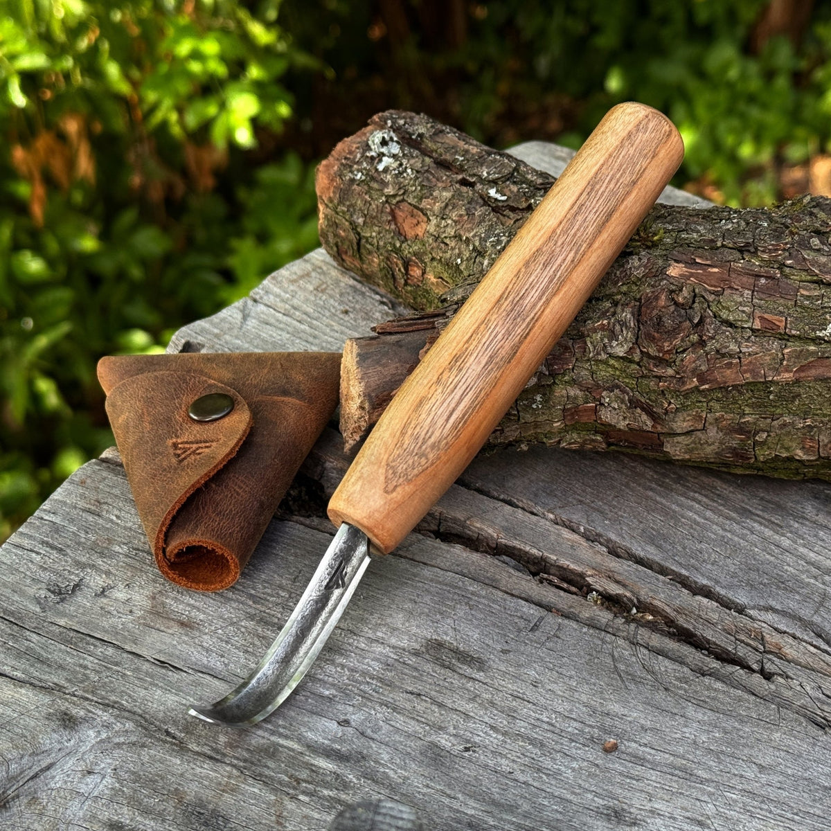 Spoon Carving Hook Knife with Leather Sheath, ⌀5 cm (1.97 inches) - 1