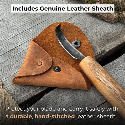Spoon Carving Hook Knife with Leather Sheath, ⌀5 cm (1.97 inches) - 5