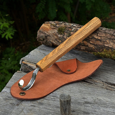 Spoon Carving Hook Knife with Leather Sheath, ⌀ 5.5 cm (2.16 inches) - 1