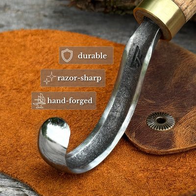 Spoon Carving Hook Knife with Leather Sheath, Blade 3.5 cm (1.38 inches) - 3