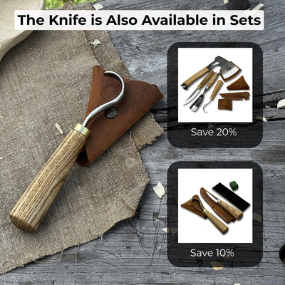 Spoon Carving Hook Knife with Leather Sheath, Blade 3.5 cm (1.38 inches) - 10