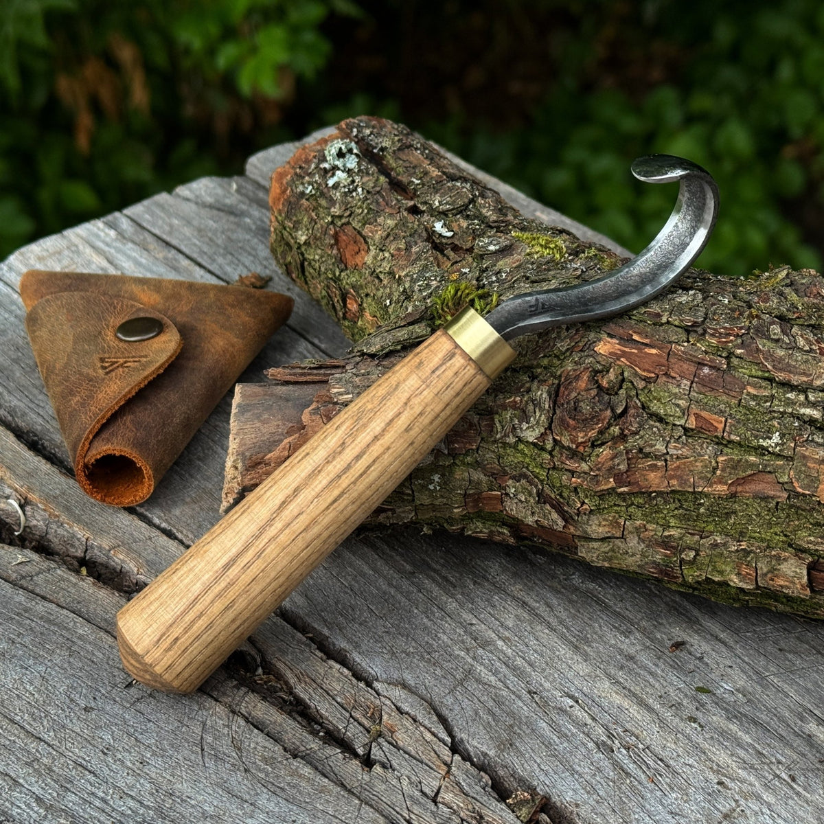 Spoon Carving Hook Knife with Leather Sheath, Blade 3.5 cm (1.38 inches) - 1